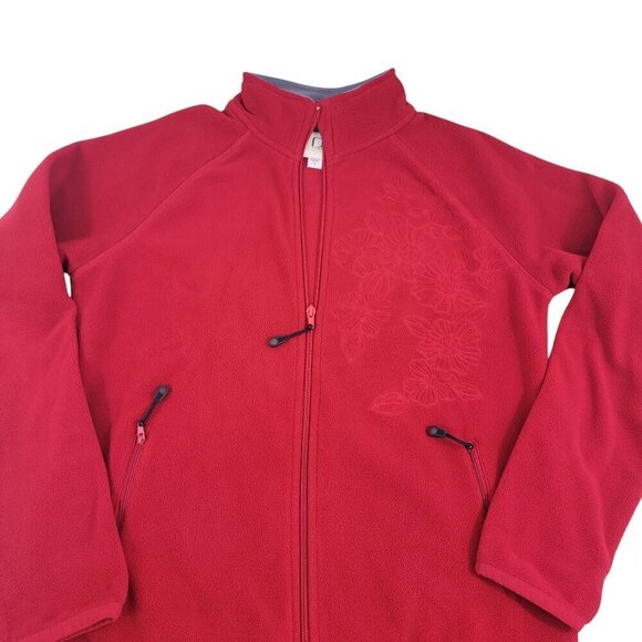Fuda Women’s Red Fleece Floral Impressed Full Zip Jacket – Size Small - Picture 5 of 16